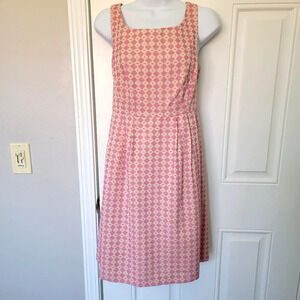 Michael Kors Pink And Cream Diamond Print Fit And Flare Sleeveless Dress Size 10